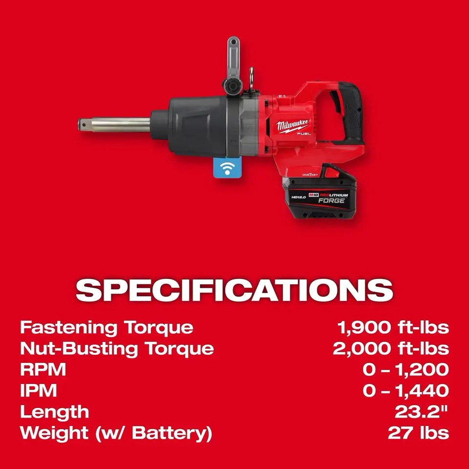Milwaukee M18 FUEL 1 inch D-Handle Extended Anvil High Torque Impact Wrench feature graphic 10 of 10