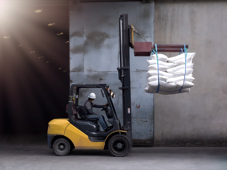 Forklift in a warehouse