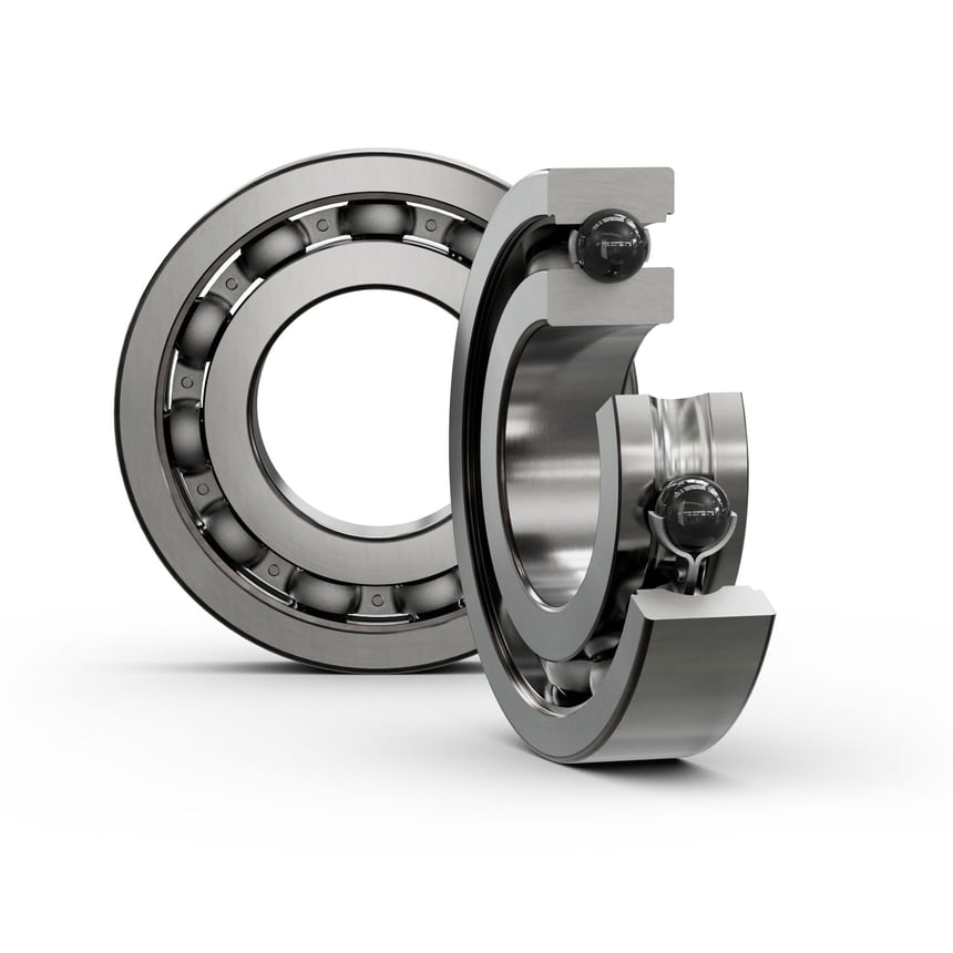 SKF CeraDrive hybrid ceramic bearing, front and cut-away collage