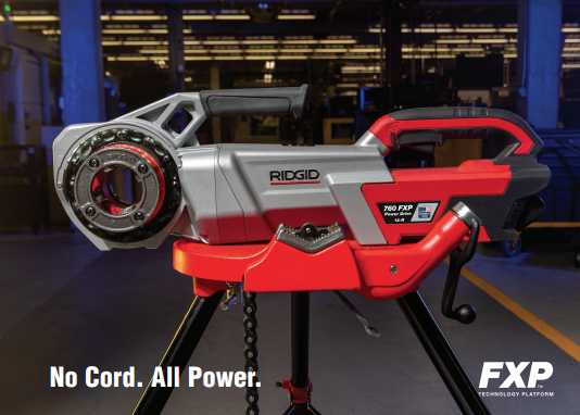 RIDGID 760 FXP Power Drive mounted on a stand