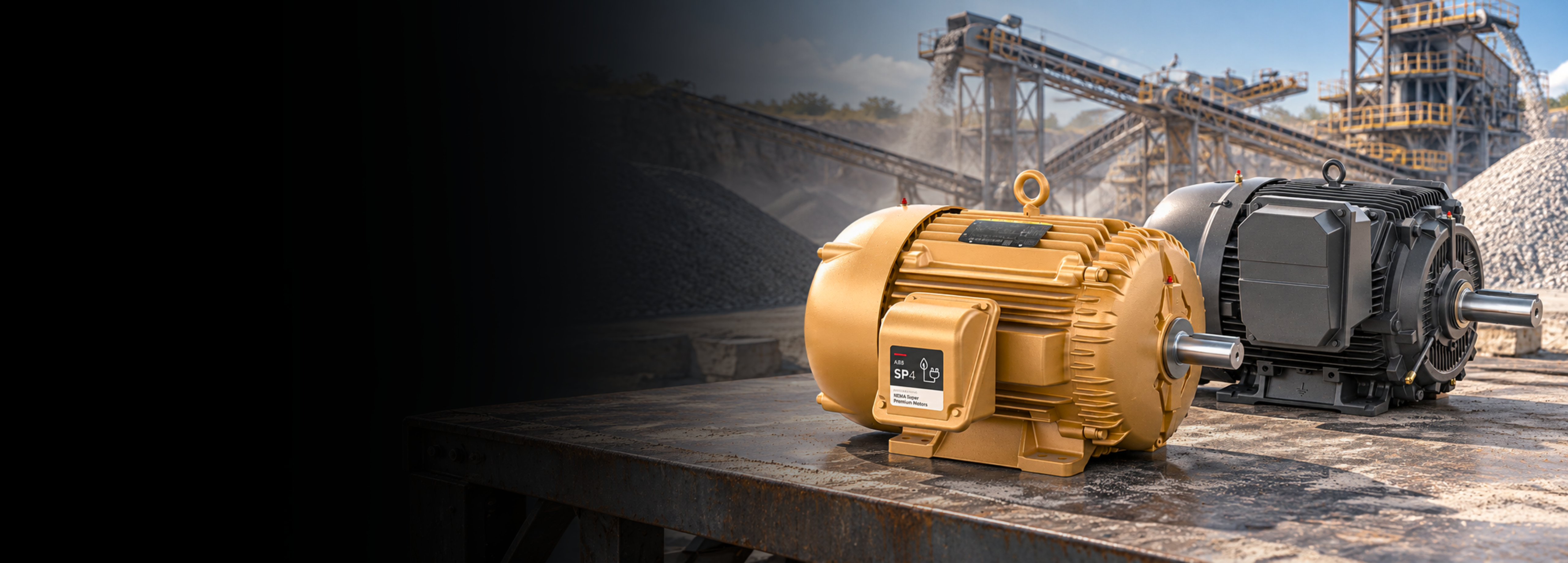 ABB motors on a worktable at an aggregate facility