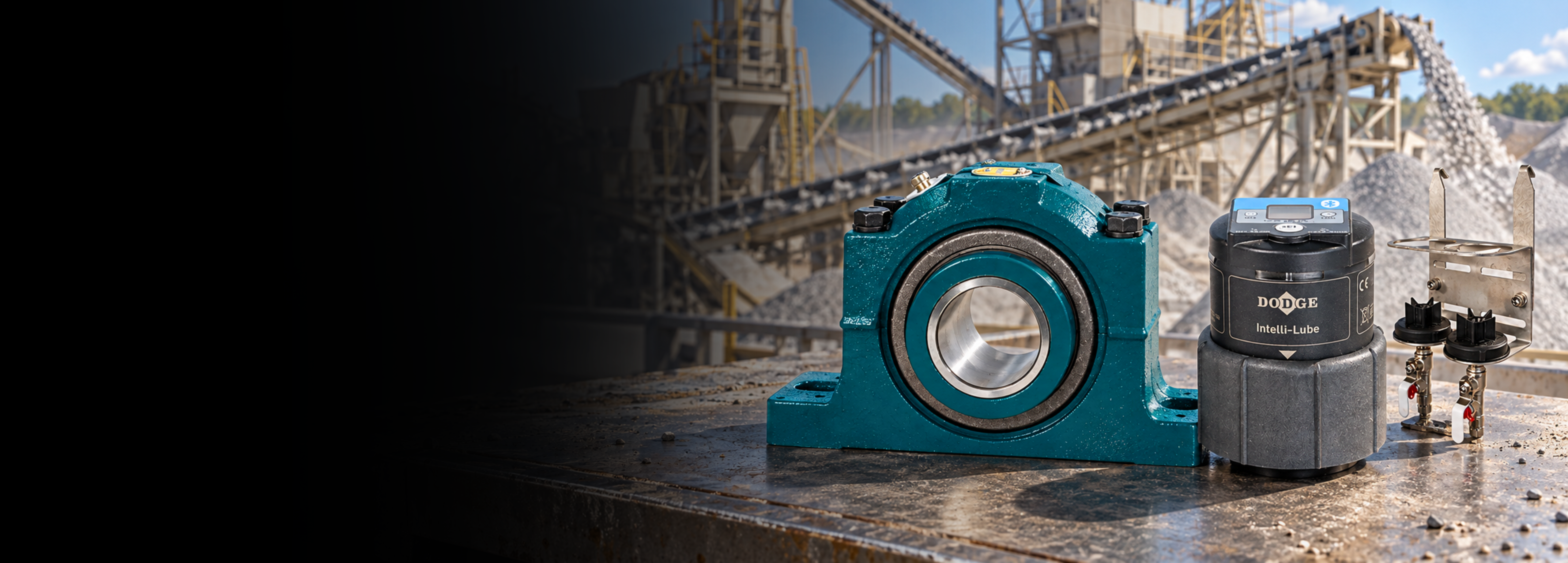 Dodge bearing and Intelli-Lube equipment on an aggregate maintenance workbench