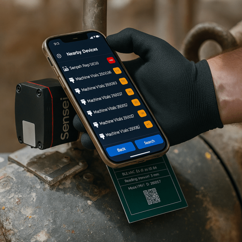 Trico Machine Vitals mobile app setup and commissioning on industrial equipment